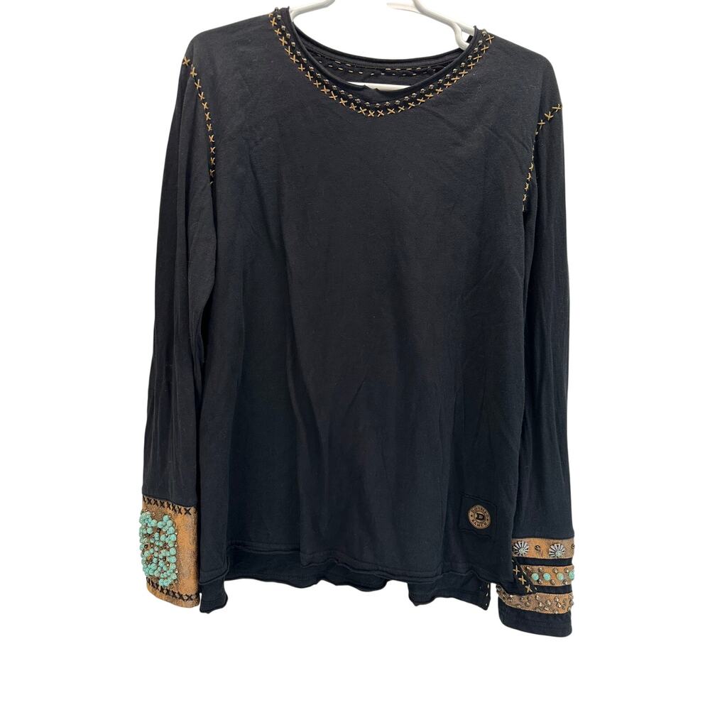 Double D Ranch Long Sleeve Embroidered Bead Embellished Cuffs Black Med